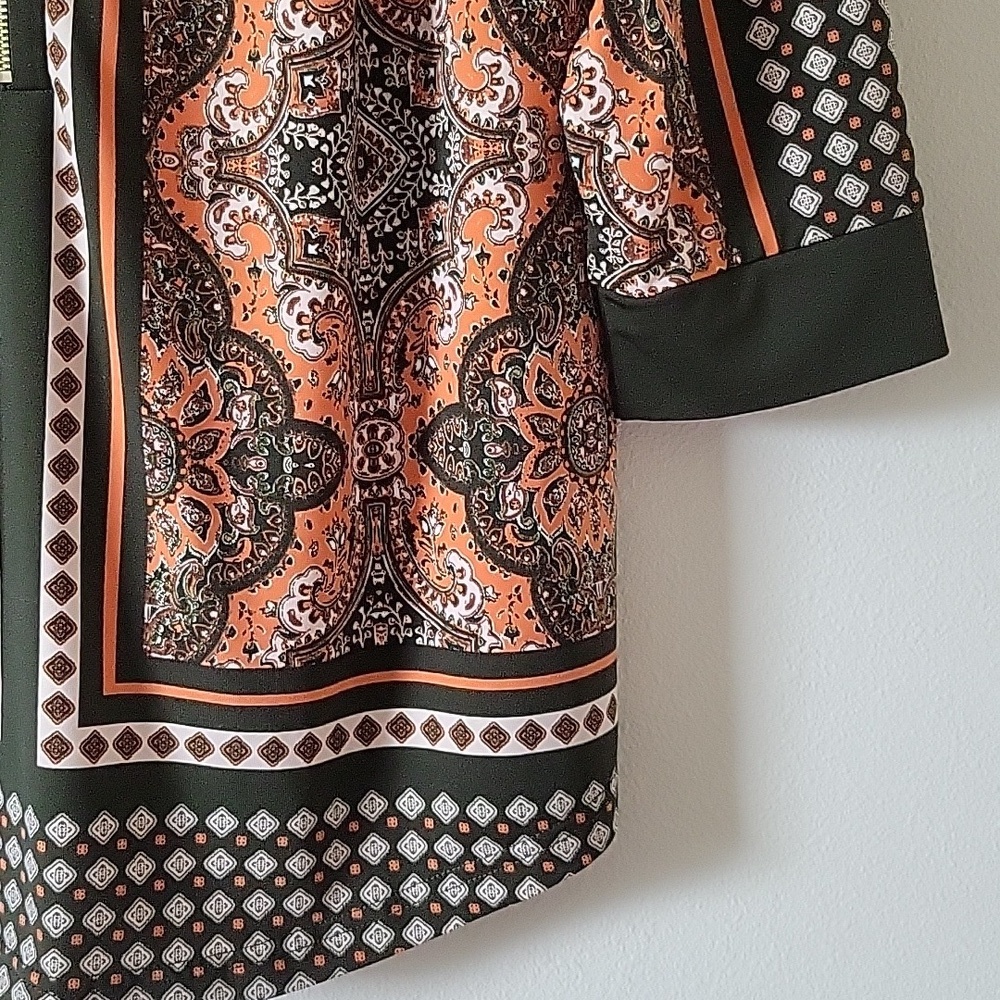 Belle by Kim Gravel Olive Orange 1/2‎ Zip Popover Blouse Size Small - Picture 3 of 6